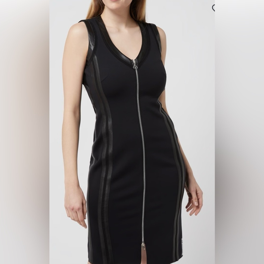 LYNN RITCHIE SILVER STRETCHY Dress with leather details size M black